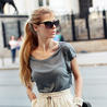 embellished skirt and gray t-shirt