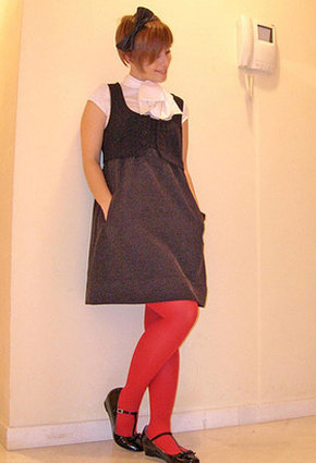 Zara grey jumper with Calzedonia red tights and Asos shoes