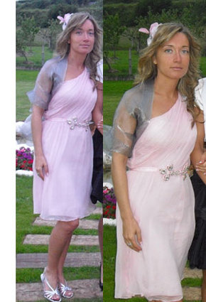 Pink sheer one-shoulder dress for a wedding