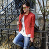 Mango red jacket.